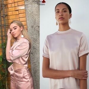 Nanushka Kaden Satin Nude Pink Tee Revolve NWT